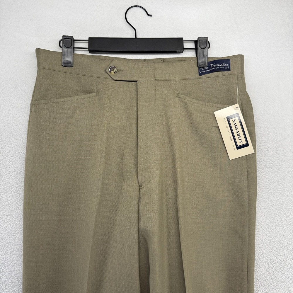 Vintage Sansabelt Dress Pants men's 32 Beige Trousers Unhemmed Slacks Hook NEW
